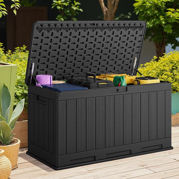 Devoko 90 Gallon Double-Wall Deck Box, Side Handles, HDPE Outdoor Large Storage - Image 6