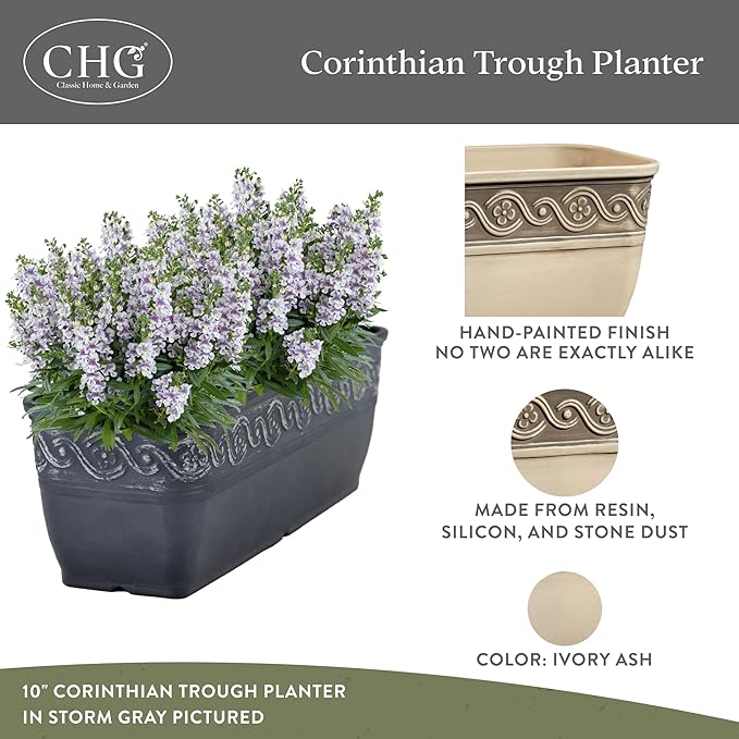 Classic Home and Garden Corinthian Trough Planter, Ivory Ash - Image 2