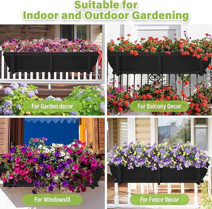 Riare 4 Pack 36 Inch Black Fabric Window Box Liners- Felt Square Trough Planter - Image 7