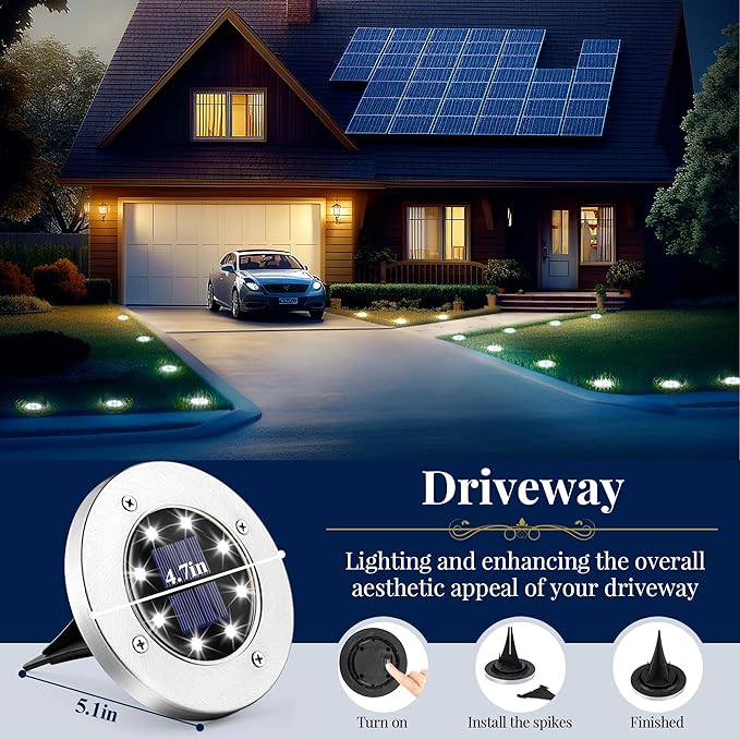 SOLPEX Solar Ground Lights, 12 Pack Solar Lights Outdoor Waterproof, 8 LED - Image 5