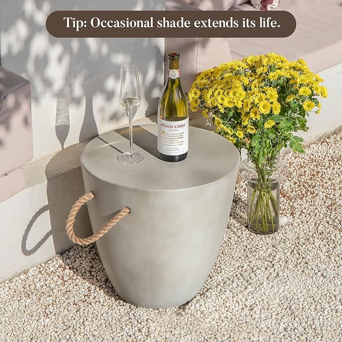COSIEST Set of 2 Outdoor Cup Shaped Side Table, Concrete Side Table w Hemp Rope - Image 2