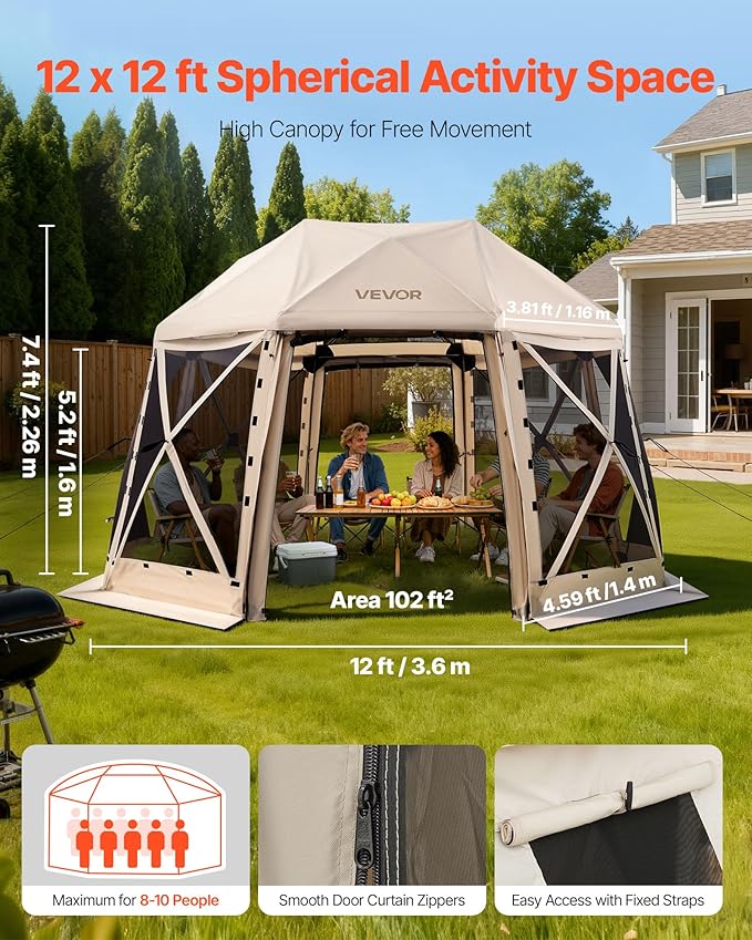 VEVOR Pop up Gazebo Screen Tent, 12 x 12 ft, 13-Sided Spherical Camping Canopy - Image 2