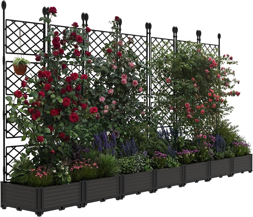 7 PCS Raised Garden Bed with Trellis, Outdoor Vertical Garden with Privacy by GarveeHome