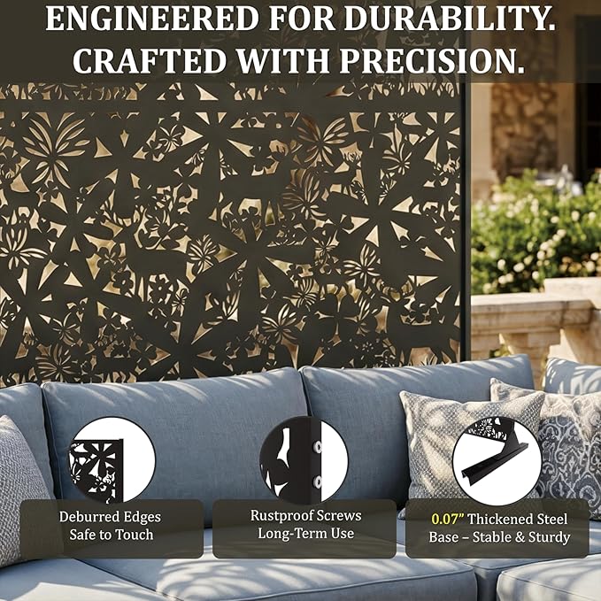 Metal Privacy Screen Outdoor 6FT – Freestanding Laser Cut Steel Garden Divider - Image 3