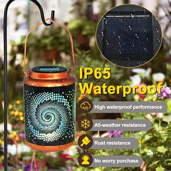 4 Pack Solar Lanterns Outdoor Hanging Metal Waterproof LED Lantern - Image 4