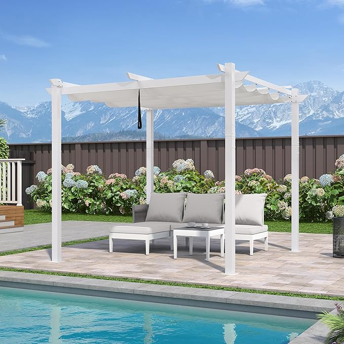 PURPLE LEAF 10' x 10' Aluminum Outdoor Pergola White Wind-Resistant Retractable by Unknown