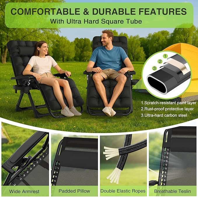 Suteck Zero Gravity Chair Set of 2, Reclining Camping Lounge Chair w/Removable - Image 5