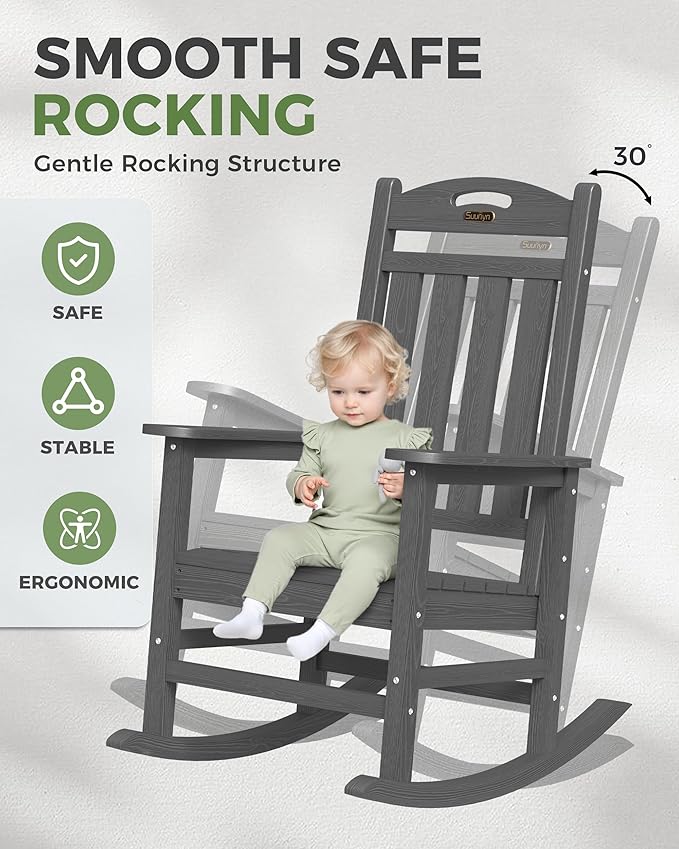 Oversized Outdoor Rocking Chairs Set of 4, High Back Porch Rocker Chair - Image 4