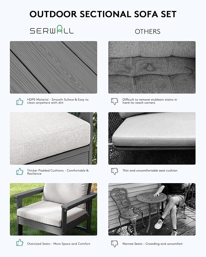 SERWALL Outdoor Sectional Sofa Set, 5-piece Outdoor Modula Couch Set - Image 7