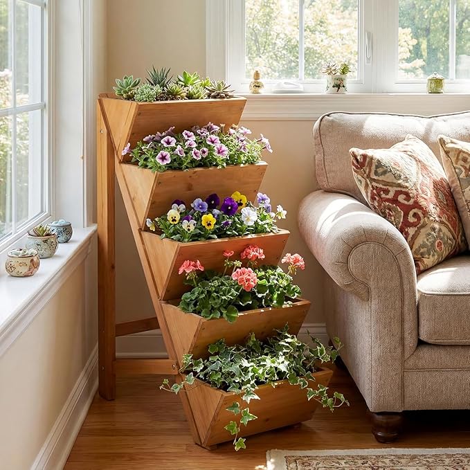 Giantex 5-Tier Wooden Vertical Raised Garden Bed, Freestanding Plant Stand - Image 5