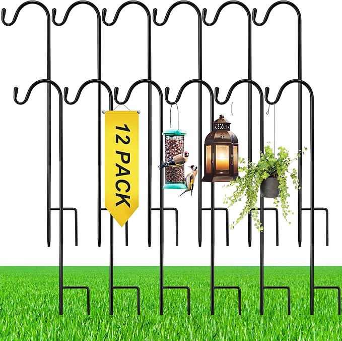 12 Pcs 24 Inch Shepherds Hook for Outdoor Adjustable Bird Feeder Pole Metal by Yetene
