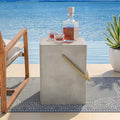 COSIEST Concrete Side Table, Rectangular Outdoor Side Table w Hemp Rope Handles by COSIEST