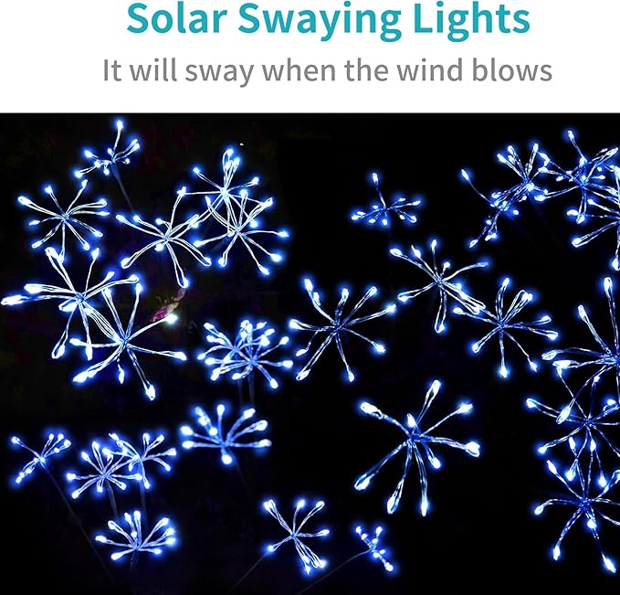 JJGoo Solar Garden Lights, New Upgraded 2 Pack Solar Swaying Starburst Light - Image 5