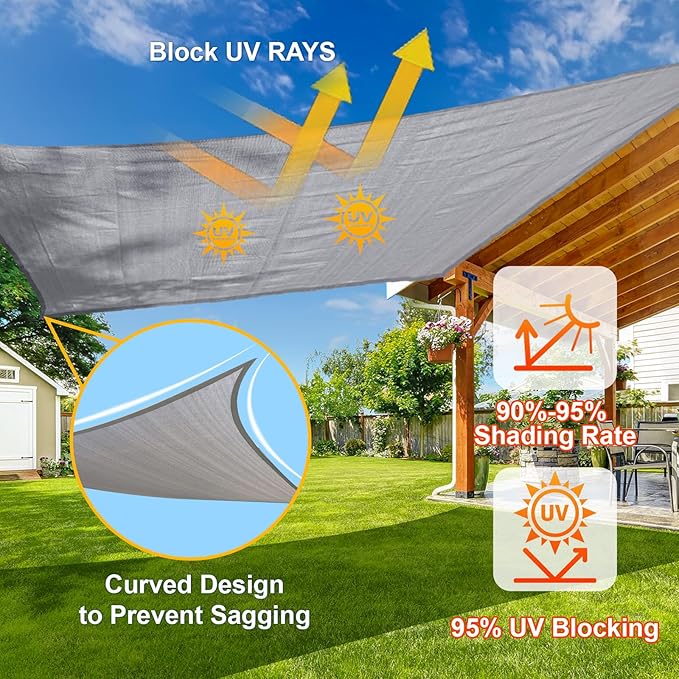 SUNLAX Sun Shade Sail 7' x 13' x 14.8' Silver Rectangle Canopy Sail Shade Cover - Image 4