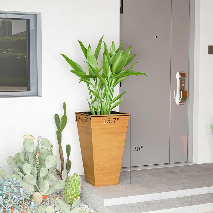 Outsunny Tall Planter for Outdoor Plants Set of 3, 28 Inch Taper Planter - Image 7
