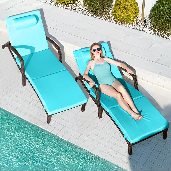 Chaise Lounge Chairs Outdoor Set of 6, Comfy Outside Wicker Patio Pool Lounge - Image 2