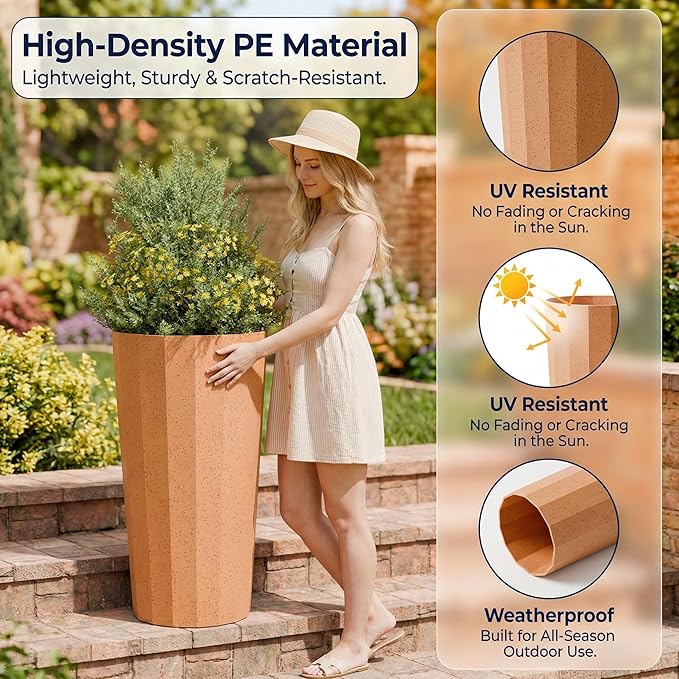 23.6" H Tall Planters for Outdoor Plants, 2 Pack Large Outdoor Planters for - Image 3