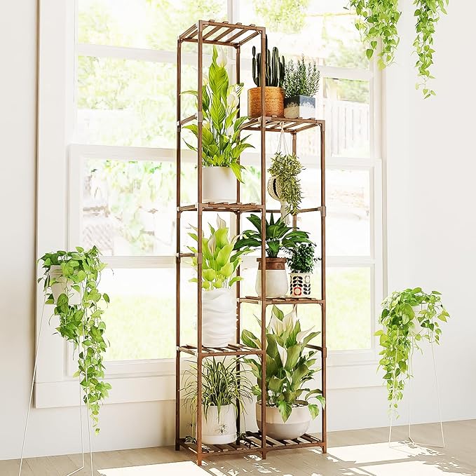 Bamworld Tall Plant Stand Indoor Corner Outdoor Plant Shelf Wood Plant Holder by Bamworld