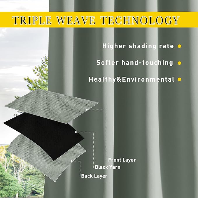 NICETOWN Outdoor Curtains for Patio Waterproof 108 inches Long 2 Panels - Image 6