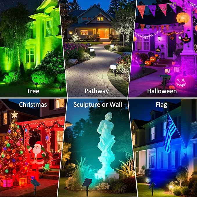 T-SUNUS RGB Solar Landscape Spotlights Christmas Outdoor IP65 Waterproof Color - Image 8