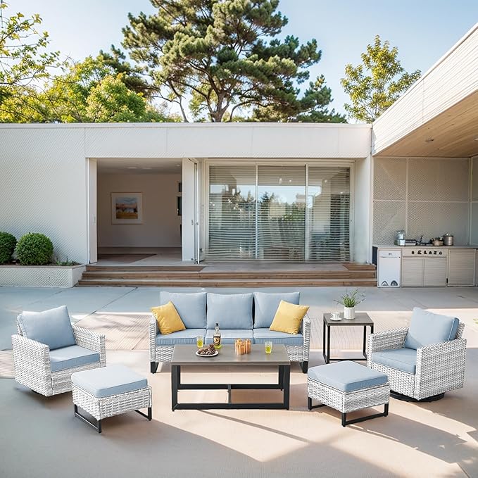 Belord 7 Piece Outdoor Furniture Patio Wicker Sofa Set, Oversize Outdoor Swivel - Image 3