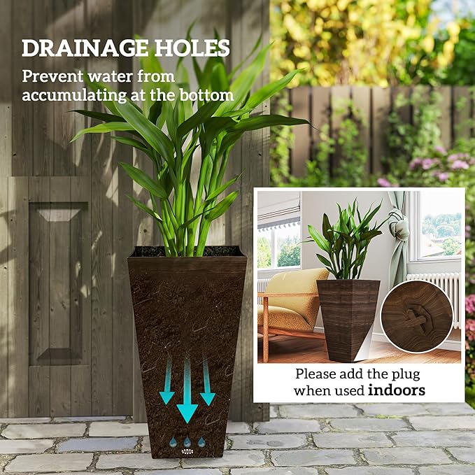 Outsunny Tall Planter for Outdoor Plants Set of 3, 28 Inch Taper Planter - Image 5