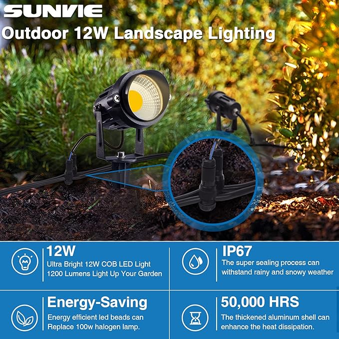SUNVIE 12W Low Voltage Landscape Lighting Landscaping Lights - Image 4