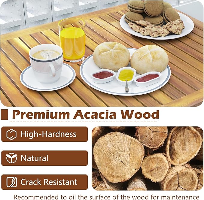 Tangkula 3 Piece Patio Bar Table & Chairs, Outdoor Acacia Wood Bar Set - Image 6