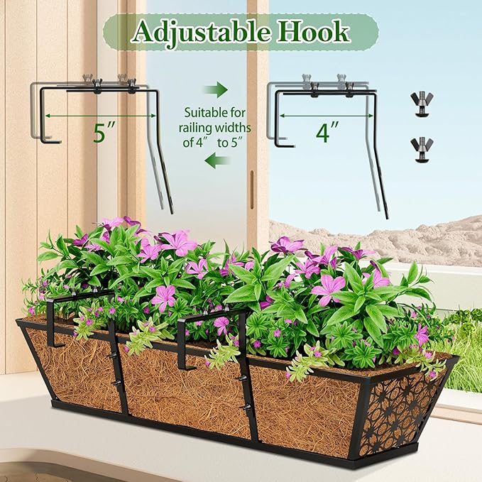 SPECILITE 30" Window Boxes Planters, Heavy Duty Metal Railing Planter Boxes - Image 4
