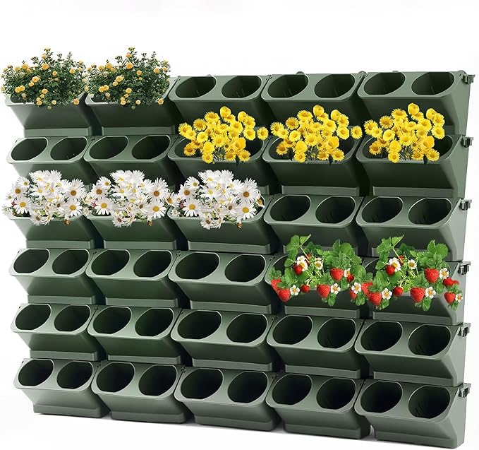 30 Set 60 Pocket Vertical Stackable Wall Planters Kit Outdoor Self Watering by Briwooody