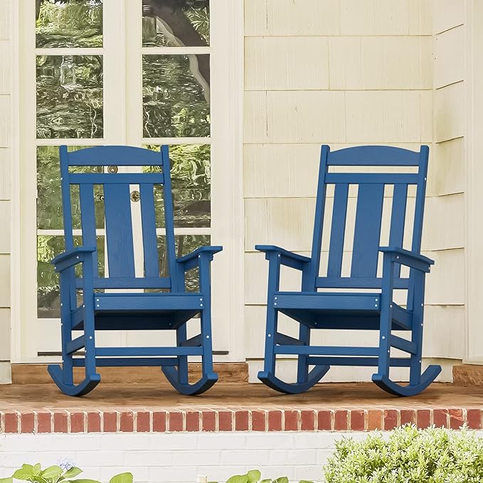 LUE BONA Outdoor Rocking Chairs Set of 2, Weather Resistant Poly Plastic Rocker - Image 3