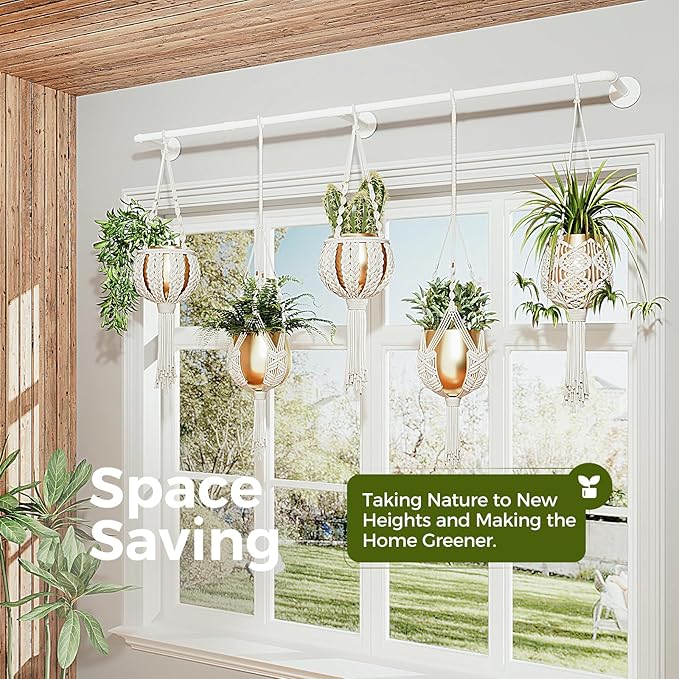 Bamworld Hanging Planters for Indoor - 70in White Metal Rod Plant Hangers - Image 3