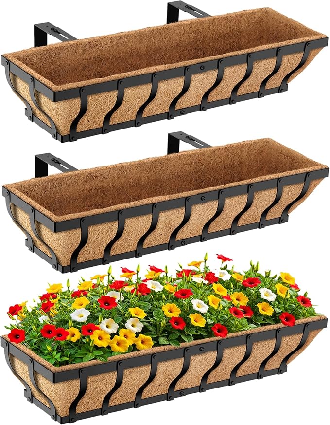 Railing Planter Boxes, Heavy Duty Window Box Planters, Adjustable Balcony by VOXOR