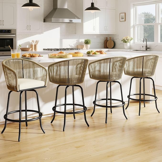 DWVO Outdoor Counter Height Bar Stools Set of 4, Patio Swivel Bar Chairs - Image 2