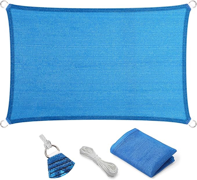 Eden's Decor Straight Flat-Edged Sun Shade Sail Rectangular 7' x 9' Blue by EdensDecorInc