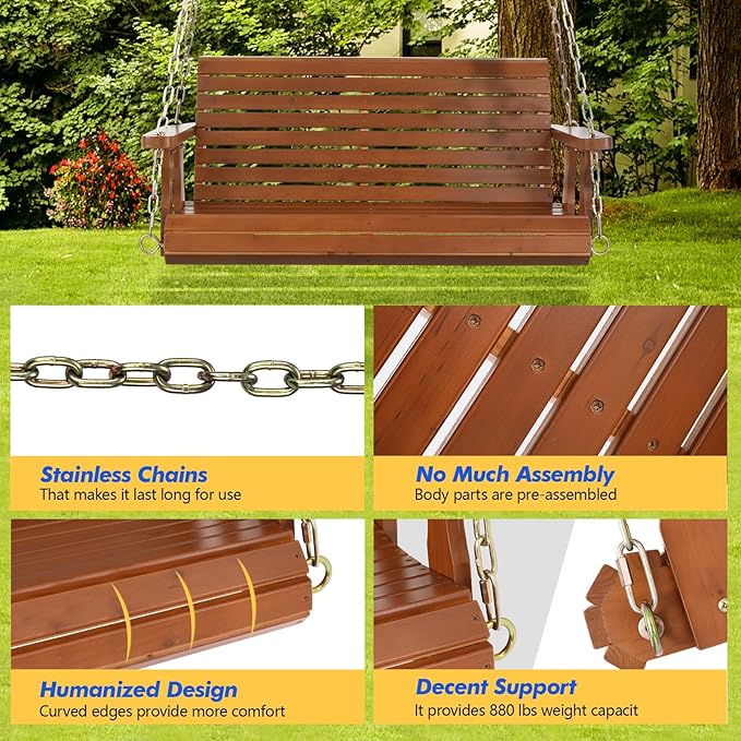 VINGLI Upgraded Patio Wooden Porch Swing - Image 4