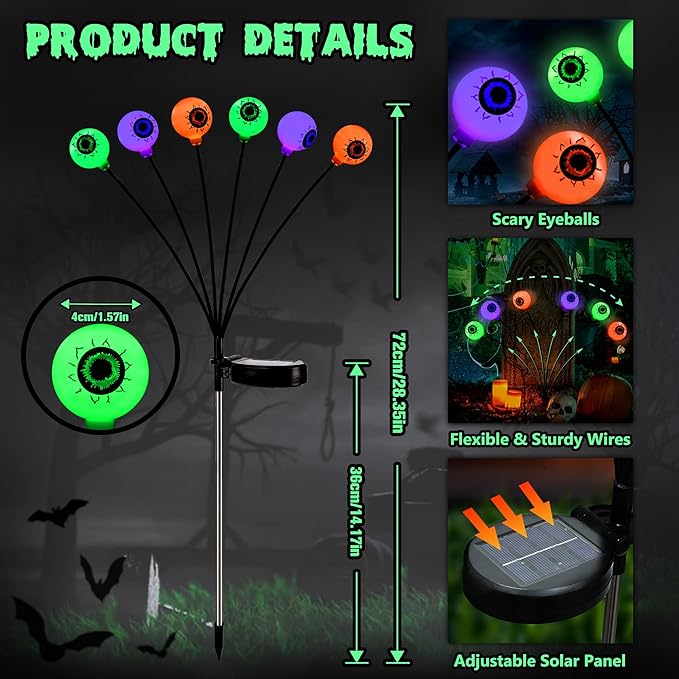 BrizLabs 6 Pack 36 LED Halloween Solar Eyeball Lights, 2 Modes Outdoor - Image 5