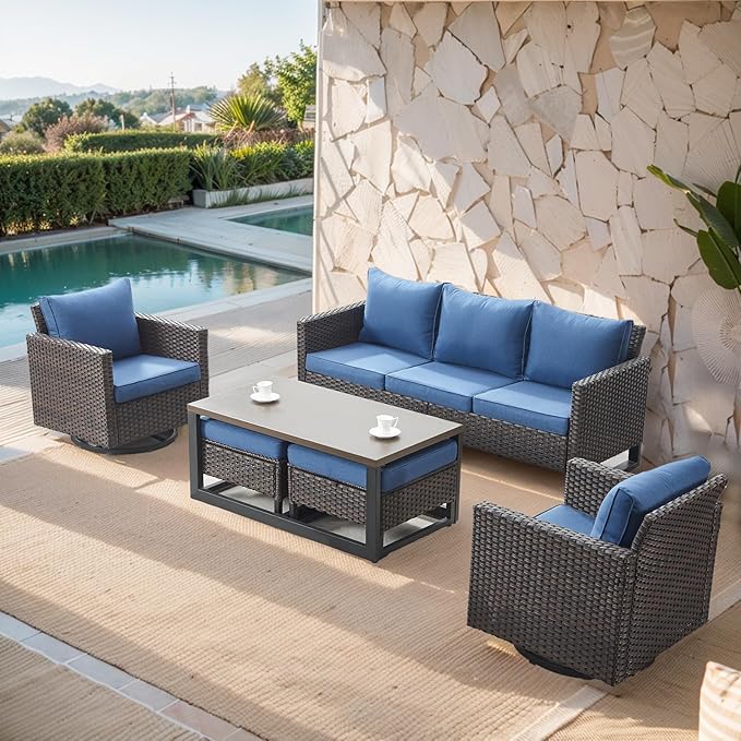 Belord 6 Piece Outdoor Furniture Patio Wicker Sofa Set, Oversize Outdoor Swivel - Image 3