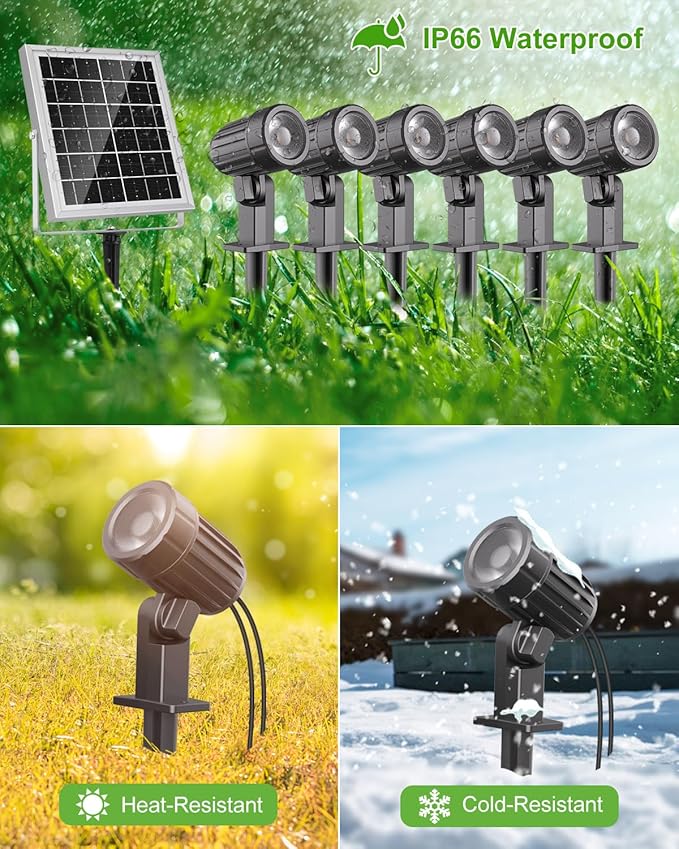 CLY 6 in 1 Solar Spotlights Landscape Outdoor Garden, Solar Spotlights IP66 - Image 6