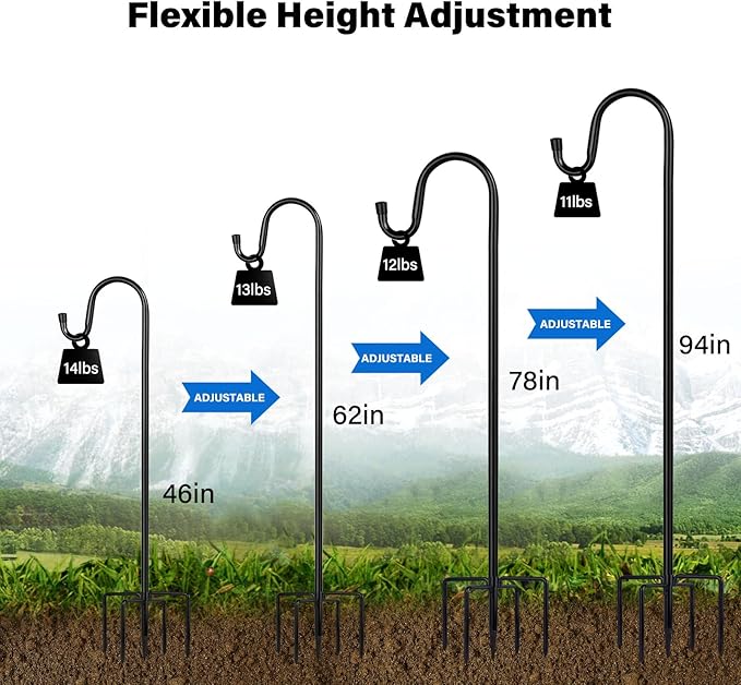 Shepherd Hooks for Outdoor, 2 Pack 94 Inch Bird Feeder Pole - Image 3