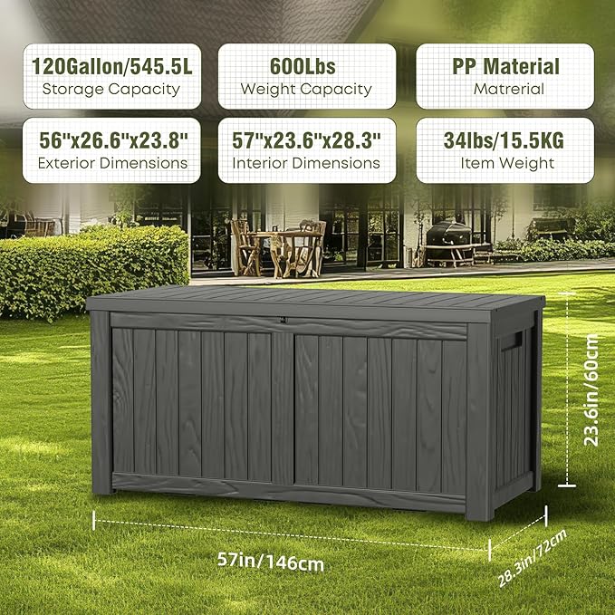 DRATO 120 Gallon Large Deck Box, Outdoor Storage Box - Image 6