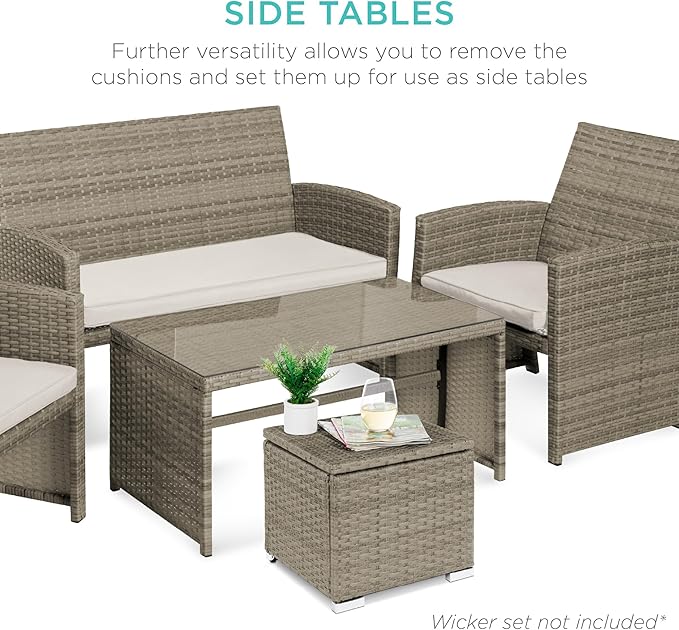 Best Choice Products Set of 2 Wicker Ottomans, Additional Seating, Side Table - Image 7