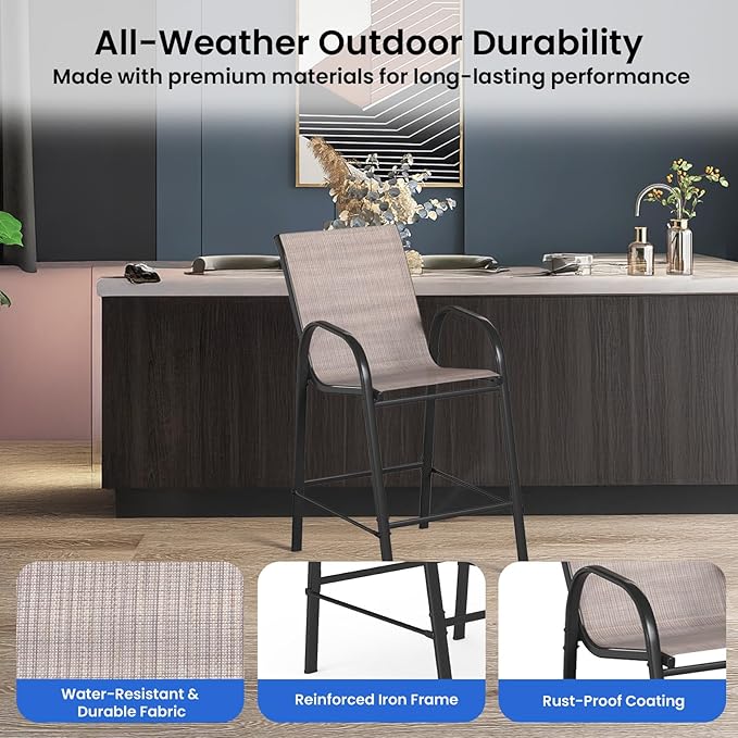 HOMREST Outdoor Bar Height Stools Set of 6, High Back Patio Chairs - Image 5