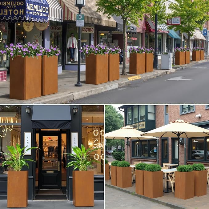 24" Tall Planter for Outdoor Plants, Large Outdoor Co-rten Steel Flower Pots - Image 8