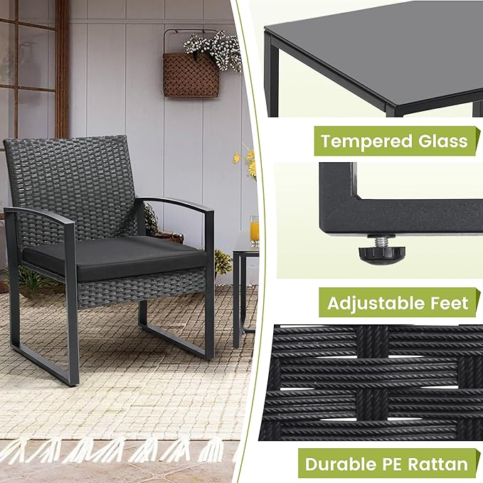 3 Piece Wicker Patio Bistro Set, Rattan Conversation Set - Image 5
