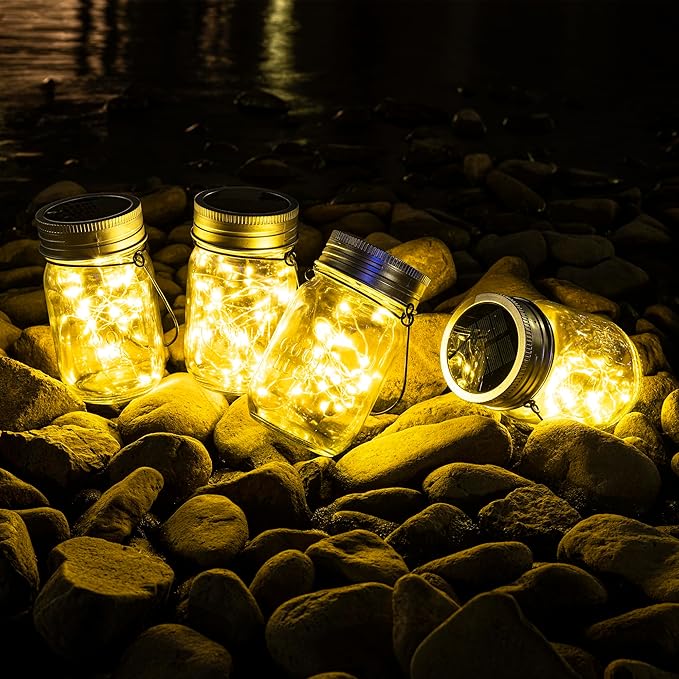 GIGALUMI Solar Mason Jar Lights, 8 Pack 30 Led String Fairy Lights Garden - Image 3