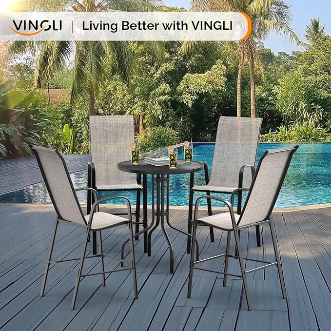 VINGLI Outdoor Bar Chairs Set of 8 – Stackable Outdoor Bar Stools - Image 8