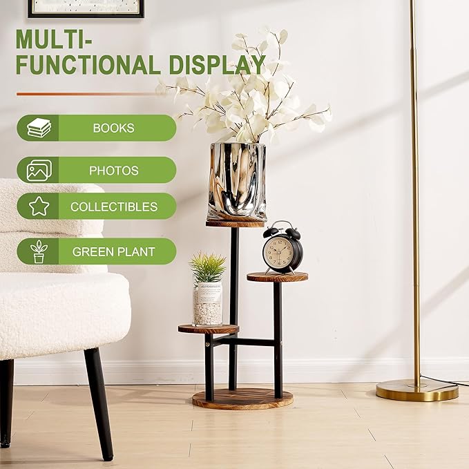 VECELO 3 Tier Plant Stand Indoor Outdoor, Tall Metal Wood Flower Shelf - Image 5