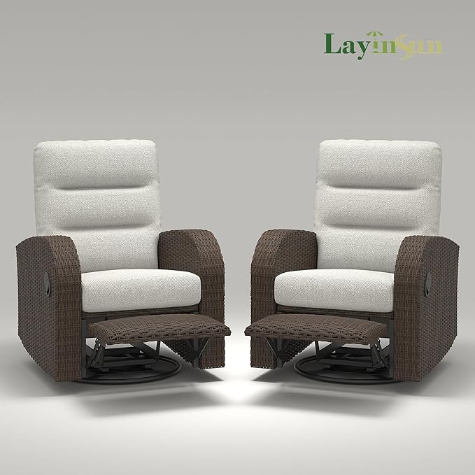 LayinSun Oversized Wicker Outdoor Swivel Glider Recliner - Image 8