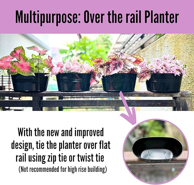 LaLaGreen Rail Planter Outdoor Plants Black Metal Iron Hanging Flower Pots Deck - Image 6